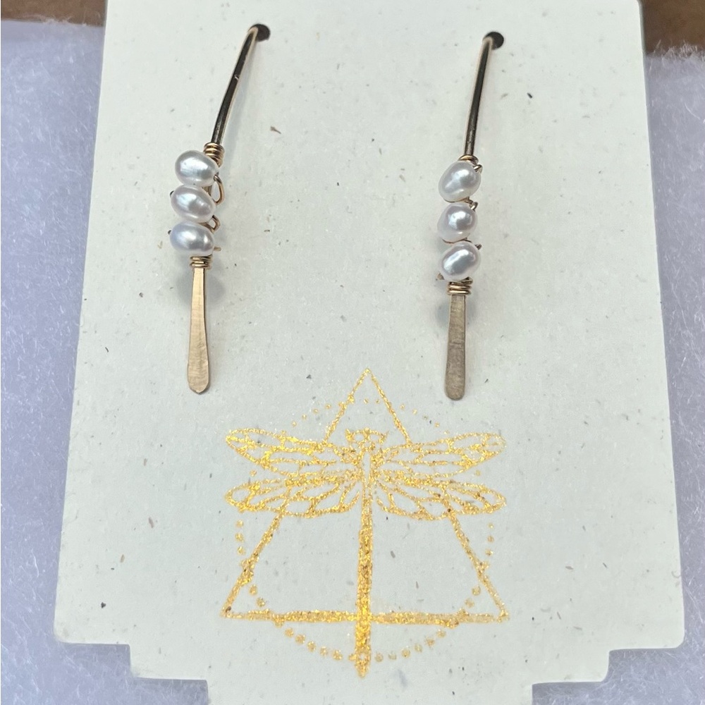 New Balança Designs 14k gold fill/pearl open hoop earrings, handmade